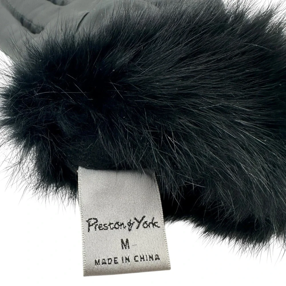 Preston & York Black Quilted Gloves‎ Fur Trim Cuffs Sz M Fleece Lined Insulated